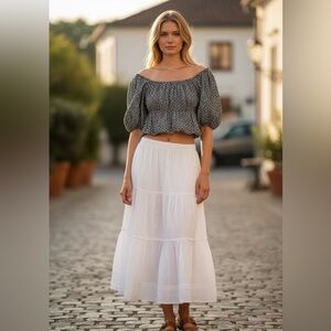 Sim and Sam Crop Boho Peasant Top Black/White Cotton Size S